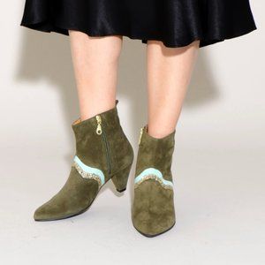 Emma Go KAREN Suede Olive Mint Glitter boots sz 41